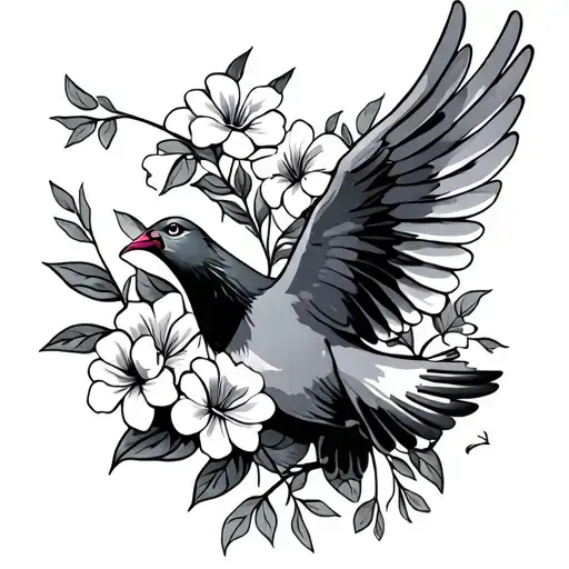 flowers dove flying crying 5 keys tattoo design idea