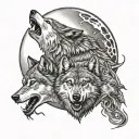 wolves chasing away the moon with three cubs face tattoo design idea