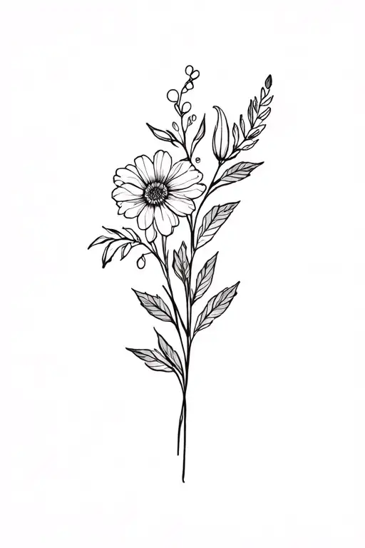 February December and January birth flower bouquet tattoo design idea