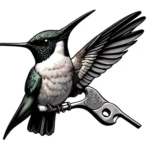 pipe wrench and hummingbird tattoo design idea