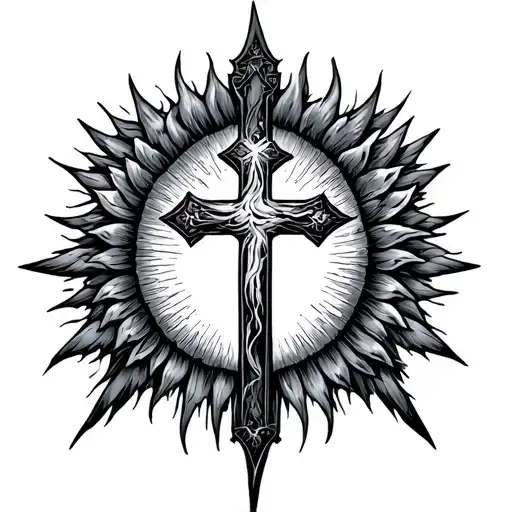Cross Angel Sun rising tattoo design idea