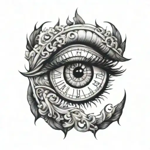 girl eye time clock tattoo design idea