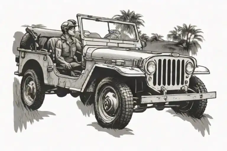 1940s land cruiser jeep driving tattoo design idea