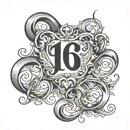 A stylized blackwork design combining the letter A, the number 16, and a heart with an infinity symbol for a student who loves symbolism and meaningful tattoos. tattoo design idea
