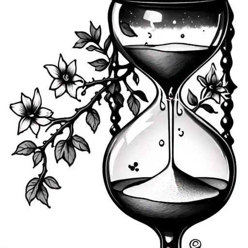  hour glass where as the sand falls through it turns into a vine with flowers an at the top I want my birth tattoo design idea