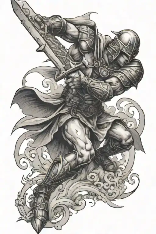 angle warrior wielding a sword tattoo design idea