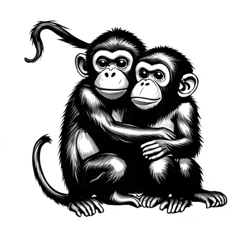 Baby monkey and papa monkey playing tattoo design idea