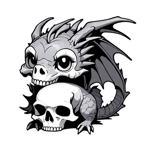 anime baby dragon holding a skull tattoo design idea