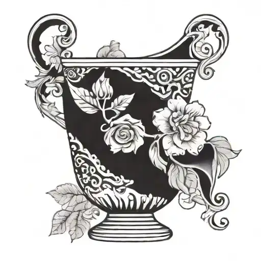 greek vase with comic flower  tattoo design idea