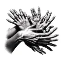 many hands in various states of decay, reaching in a tense pose about to choke tattoo design idea