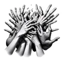 many hands in various states of decay, reaching in a tense pose about to choke tattoo design idea