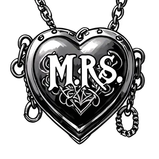 "M.R.S" heart shaped locket anklet with chain links tattoo design idea