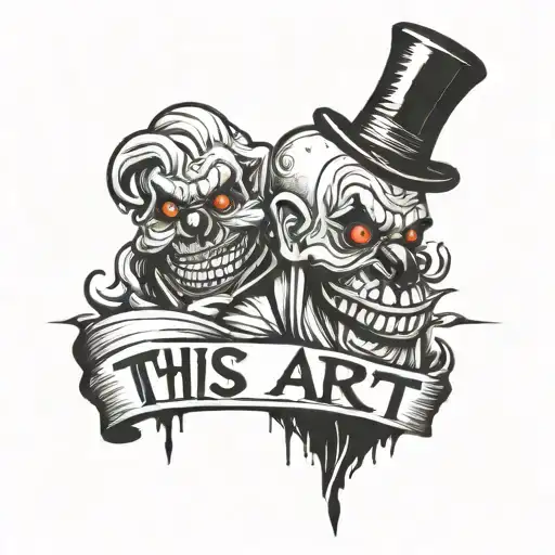art the clown with the text " this is art" with terrifier font tattoo design idea