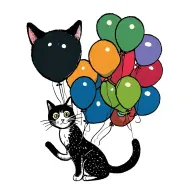 cat floating with balloons tattoo design idea