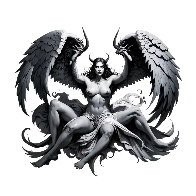 angels and demons tattoo design idea