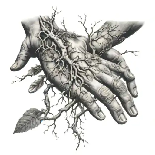 Creation of adam hands as roots parallel to each other at the bottom of the piece beginning to create a poison tree  tattoo design idea