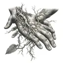 Creation of adam hands as roots parallel to each other at the bottom of the piece beginning to create a poison tree  tattoo design idea