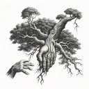Creation of adam hands as roots parallel to each other at the bottom of the piece beginning to create a poison tree  tattoo design idea