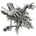 Creation of adam hands as roots parallel to each other at the bottom of the piece beginning to create a poison tree  tattoo design idea