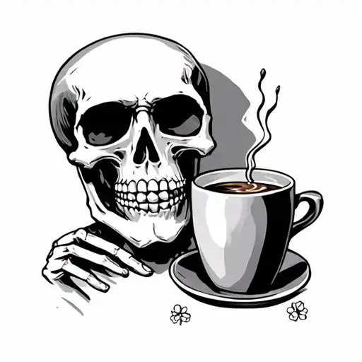 Skeleton Drinking Coffee tattoo design idea