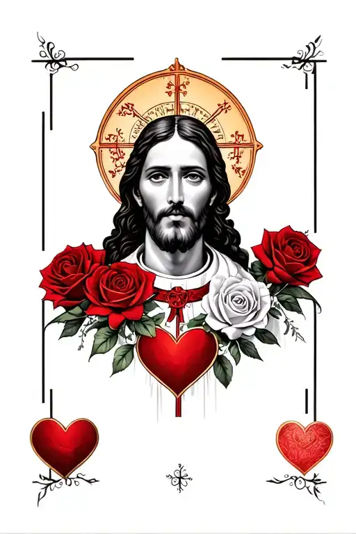 red ink priest saint valentine with roses and hearts  tattoo design idea