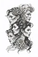 three girl faces overlapping to make tattoo design idea