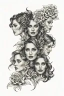 three girl faces overlapping to make tattoo design idea