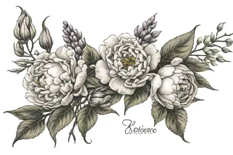 peonie rose wisteria flowers tattoo design idea
