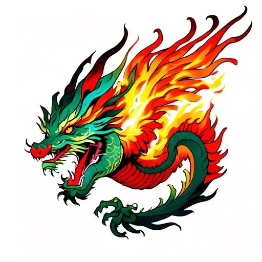 Dragon spitting flames that transform into a phoenix that wraps around the arm tattoo design idea