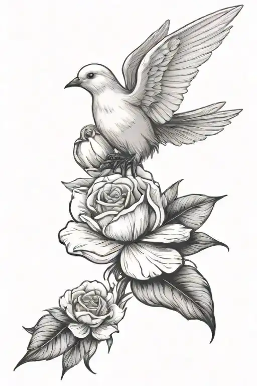 child, crystals, rose or orchid, children's date of birth, dove as a symbol of the holy spirit tattoo design idea