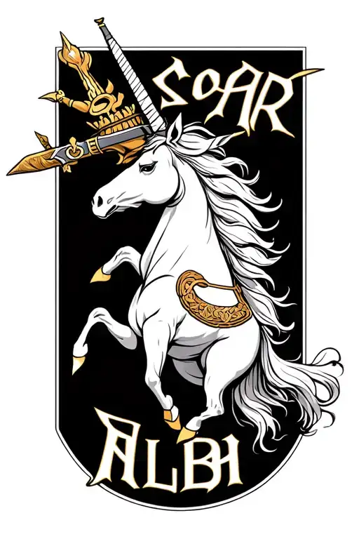 "Soar Alba" scottish unicorn ready for war tattoo design idea