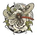 extra small single flower with a dragon fly   tattoo design idea