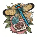 extra small single flower with a dragon fly   tattoo design idea
