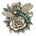 extra small single flower with a dragon fly   tattoo design idea