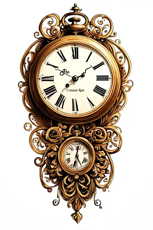 pocket clock  with filigree  tattoo design idea