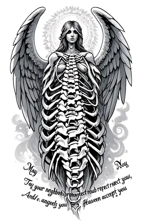 May your neighbors respect youTrouble neglect you, angels protect you And Heaven accept you spine tattoo  tattoo design idea