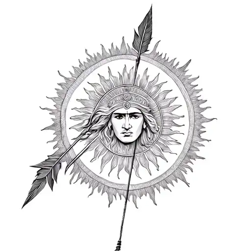 Mahabharat Karna with arrow and sun tattoo design idea