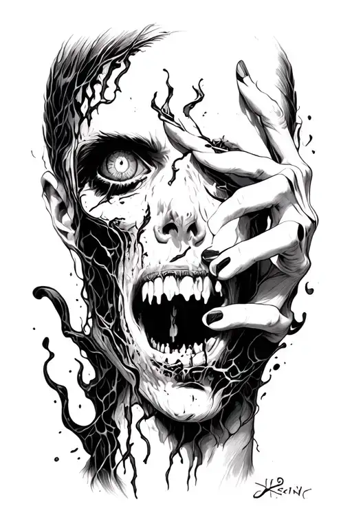 A scared div inside my body tearing at the skin of my forearm peering through the scratches tattoo design idea
