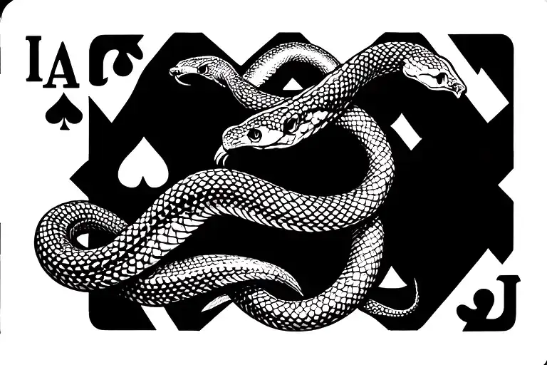 snake wrapping around an ace and 10 playing cards tattoo design idea