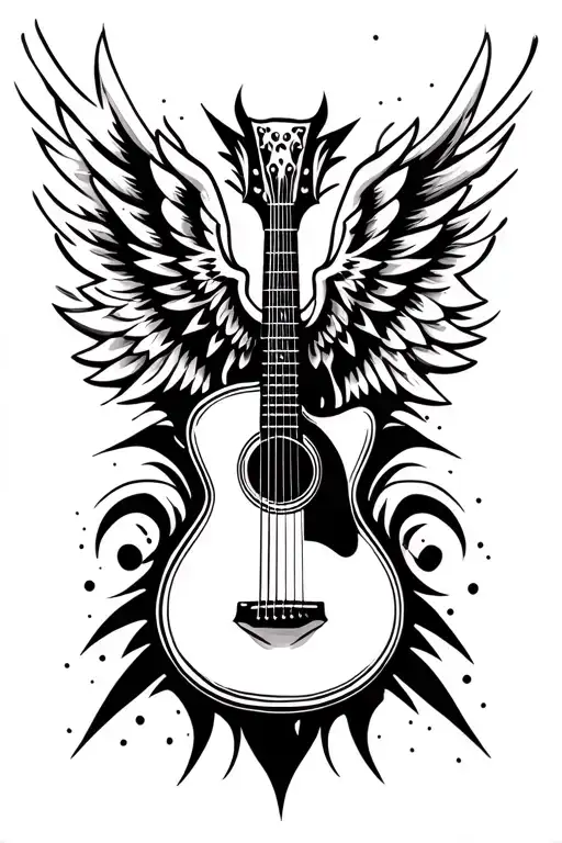 tribal guitar with wings tattoo design idea