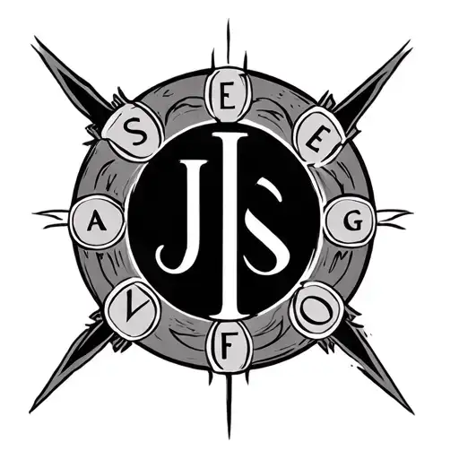 A symbolic tattoo design of a circle representing trust and protection, with the initials J, S, E, A, G, V, F, and O spa tattoo design idea