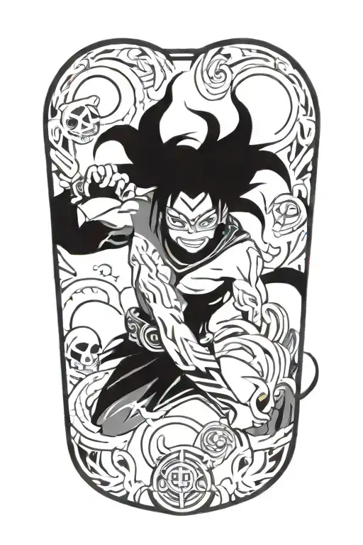 anime character wearing a mask fighting off inner demons tattoo design idea
