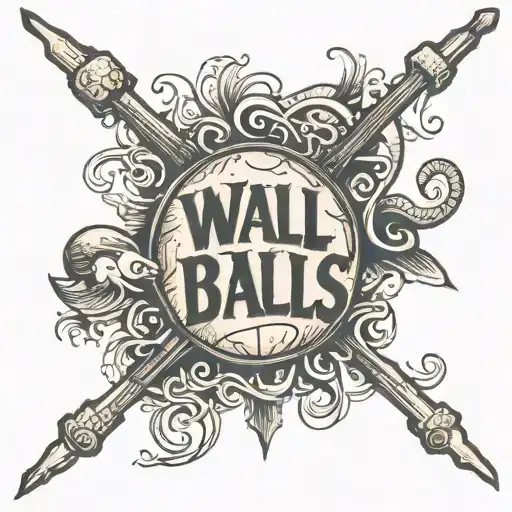 Writing on chest that says 'wall balls' tattoo design idea