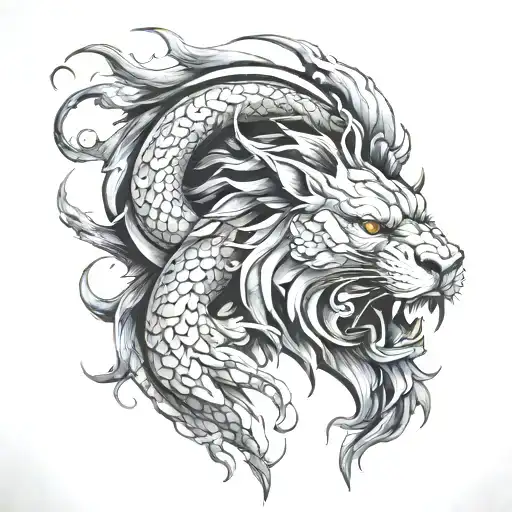 Half Lion Half Dragon tattoo design idea
