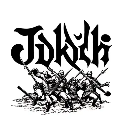 "Jdkdk" battle scene depicted tattoo design idea