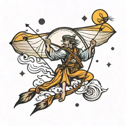 full moon and kite flying tattoo design idea