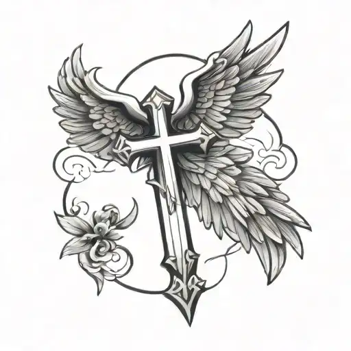 cross with wings and name tattoo tattoo design idea