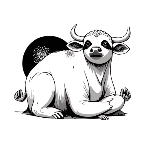 Ghost cow with hippie sloth meditating tattoo design idea