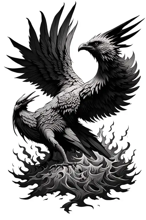 Phoenix rising from ashes symbolizing overcoming PTSD tattoo design idea