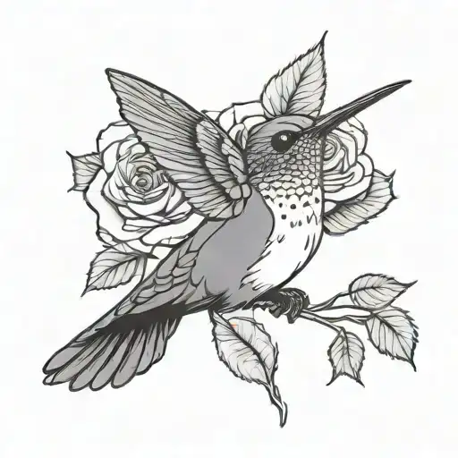 simple rose and hummingbird tattoo design idea
